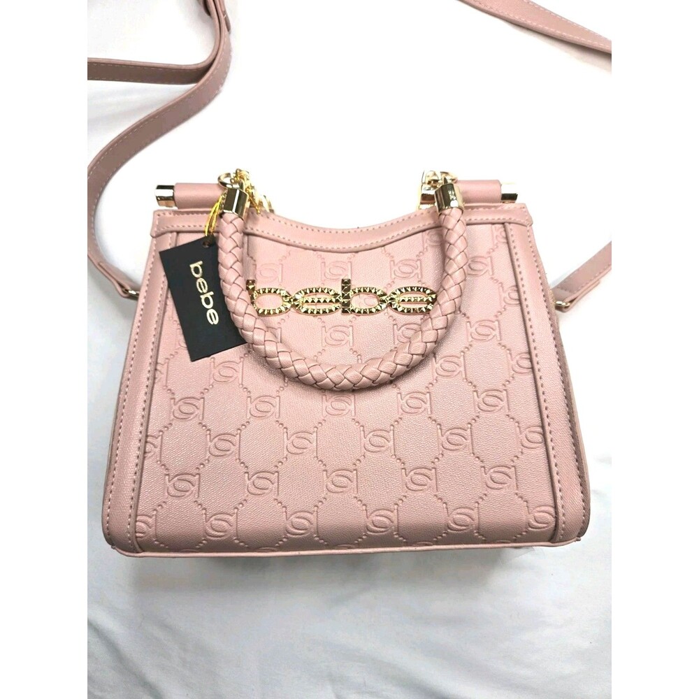 NWT bebe Blush Pink Logo Satchel Crossbody Braided Handle Gold Hardware
